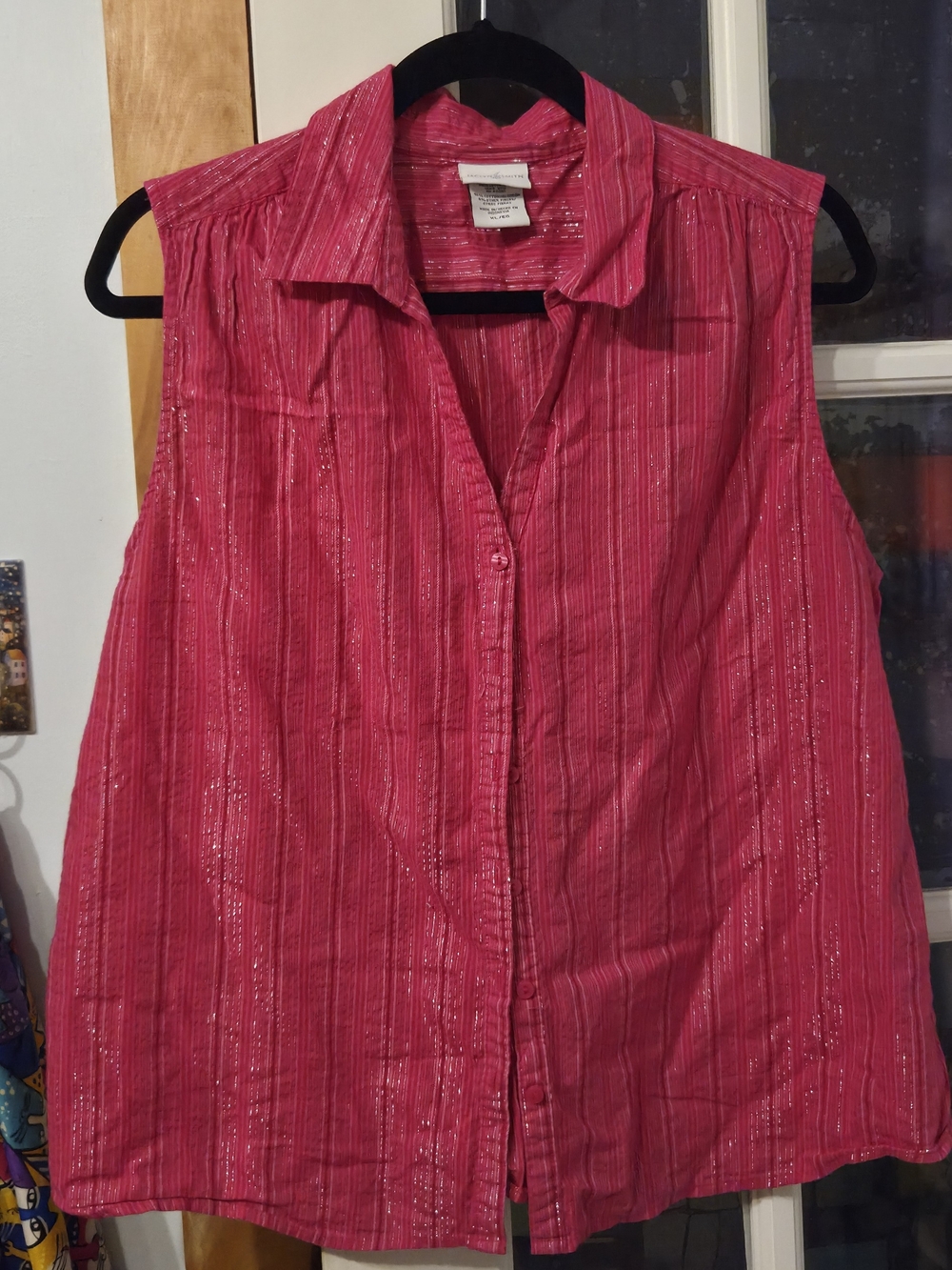 Jaclyn Smith Bright Pink Striped Sleeveless Button-Down Top